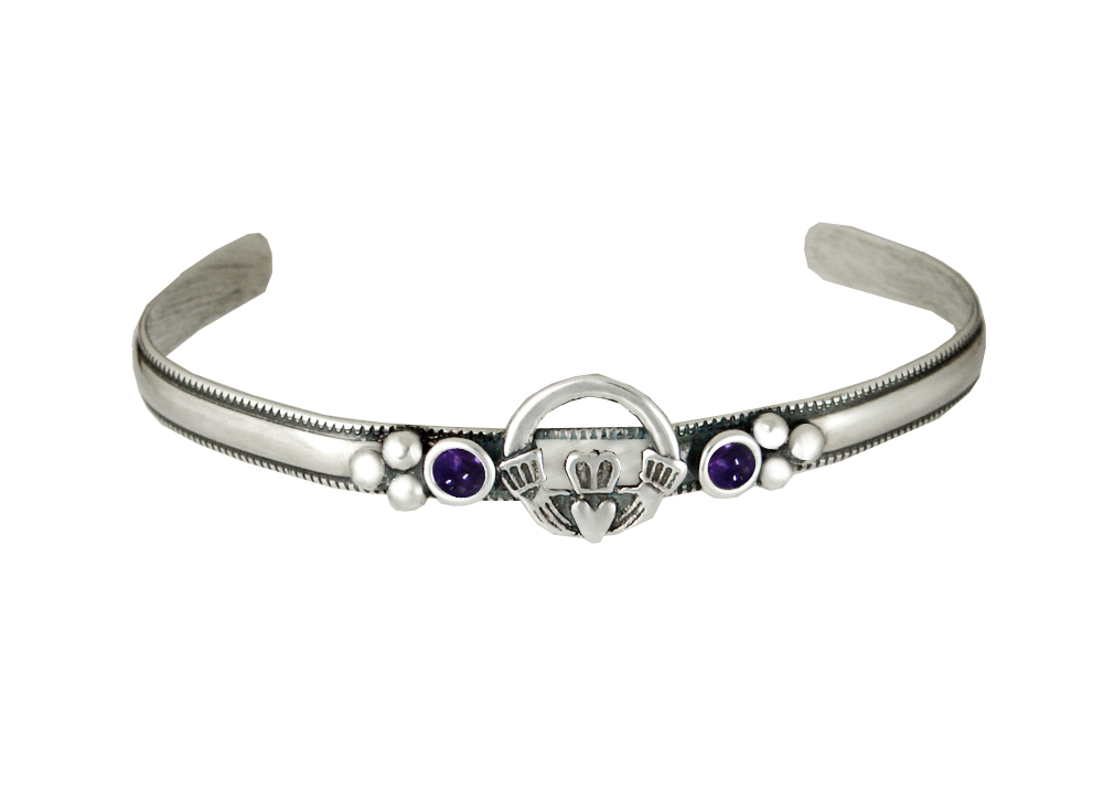 Sterling Silver Claddagh Cuff Bracelet With Iolite